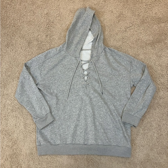 Tops - Lace-Up Women's Hoodie XL Sweatshirt Gray